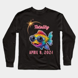 Totality April 8, 2024 Cute Solar Eclipse Fish Long Sleeve T-Shirt